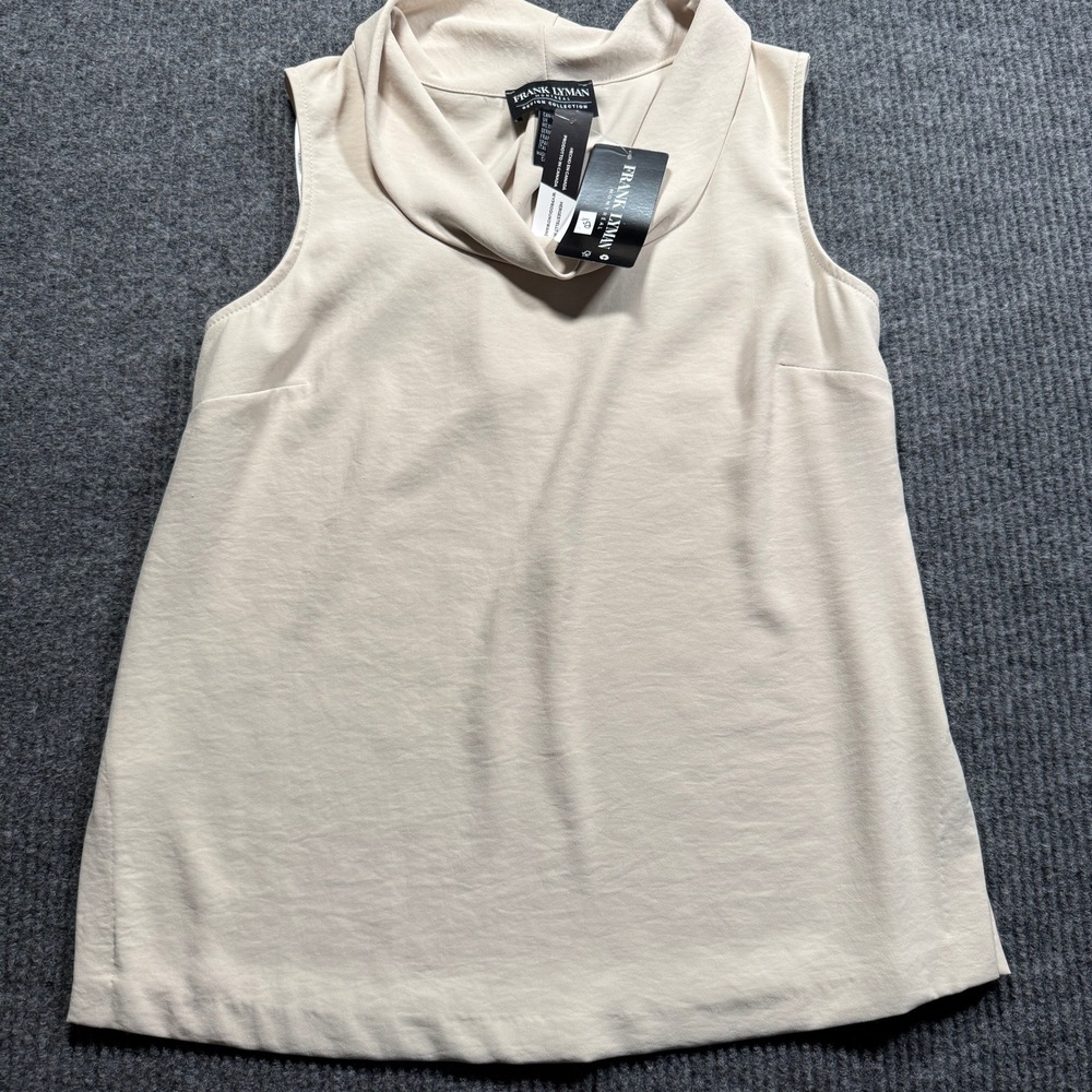 Frank Lyman Cowl Neck Sleeveless Top Womens 8 Cream Neutral Minimalist NWT